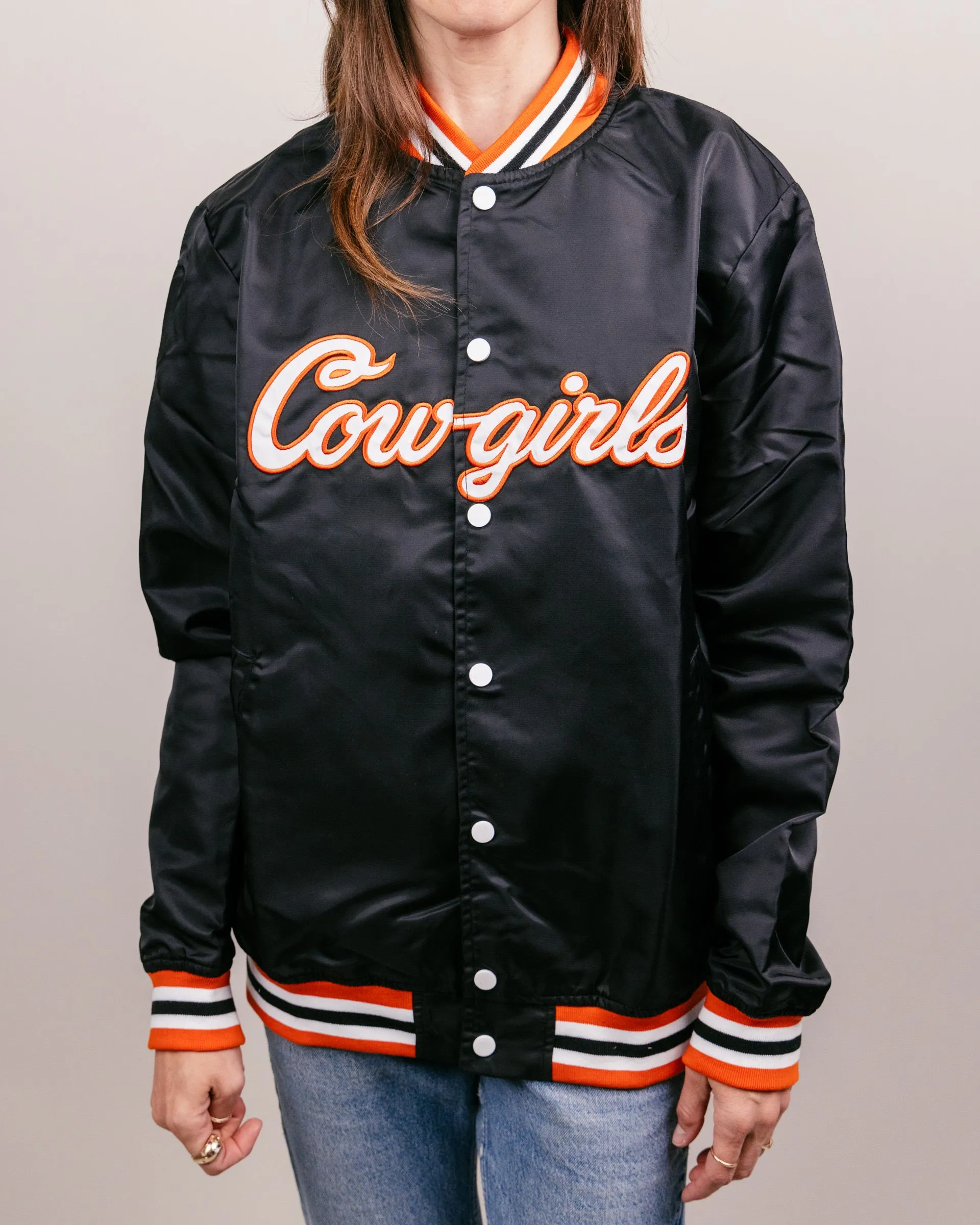 OSU Cowgirls Script Black Varsity Jacket