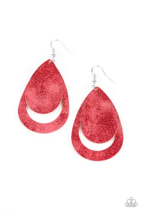 Paparazzi Fiery Firework - Red Leather Earrings