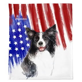 Patriotic Border Collie Blanket | American dog in Watercolors