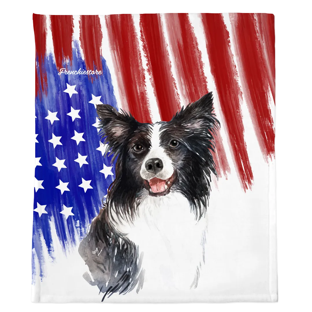 Patriotic Border Collie Blanket | American dog in Watercolors