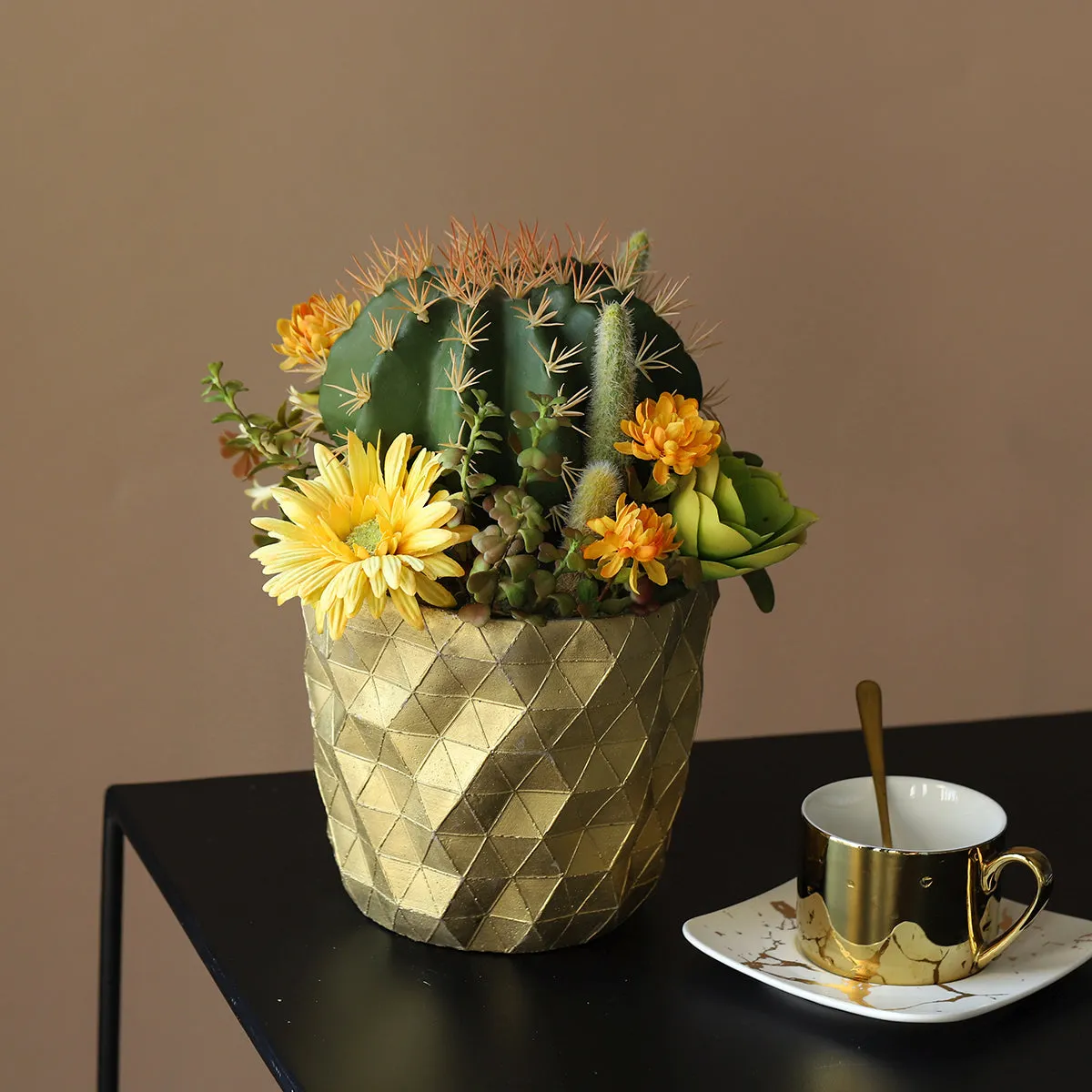 Potted Faux Cactus and Succulent Flower Arrangement