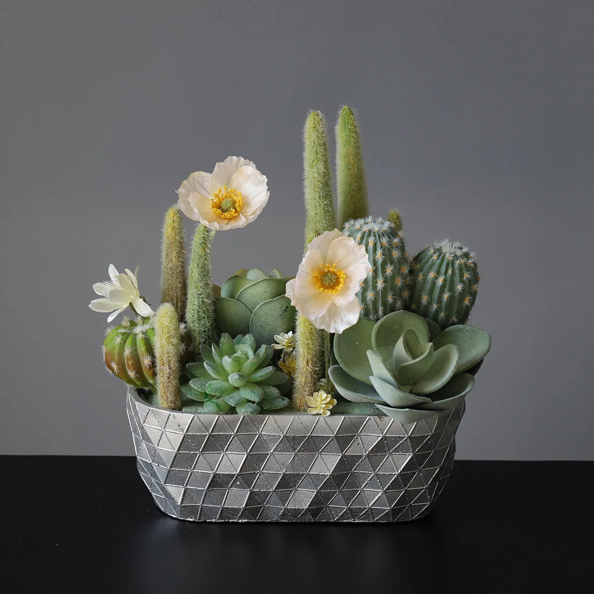 Potted Faux Cactus and Succulent Flower Arrangement