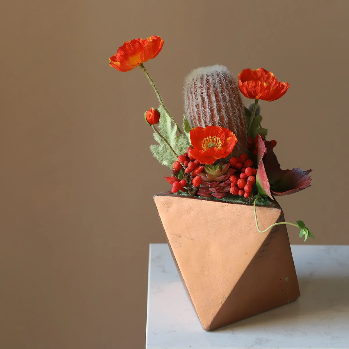 Potted Faux Cactus and Succulent Flower Arrangement