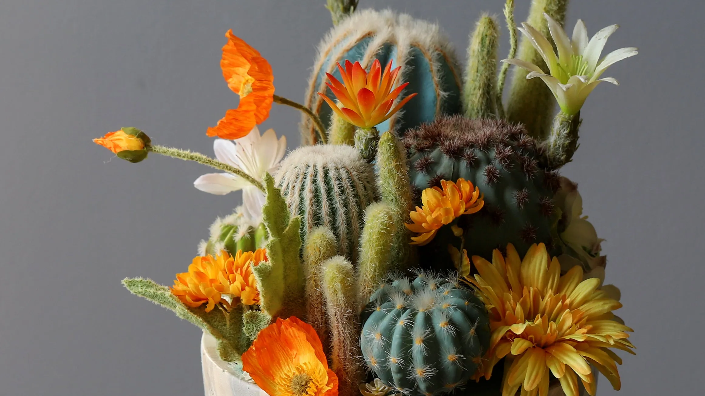 Potted Faux Cactus and Succulent Flower Arrangement