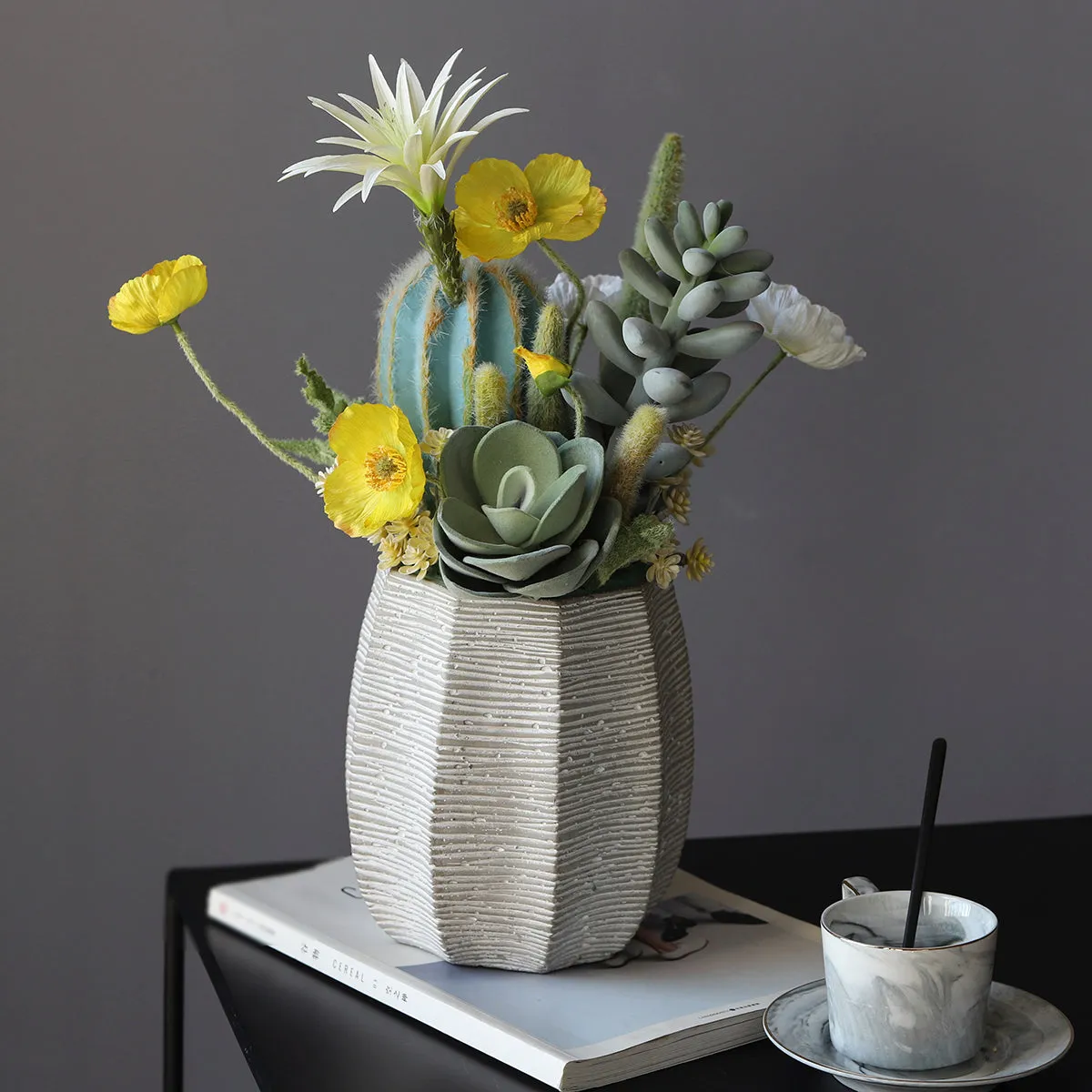 Potted Faux Cactus and Succulent Flower Arrangement