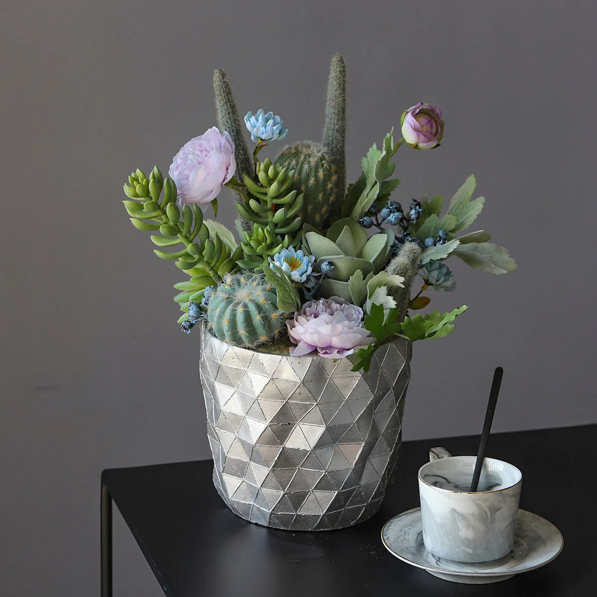 Potted Faux Cactus and Succulent Flower Arrangement