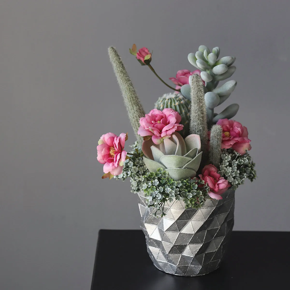 Potted Faux Cactus and Succulent Flower Arrangement