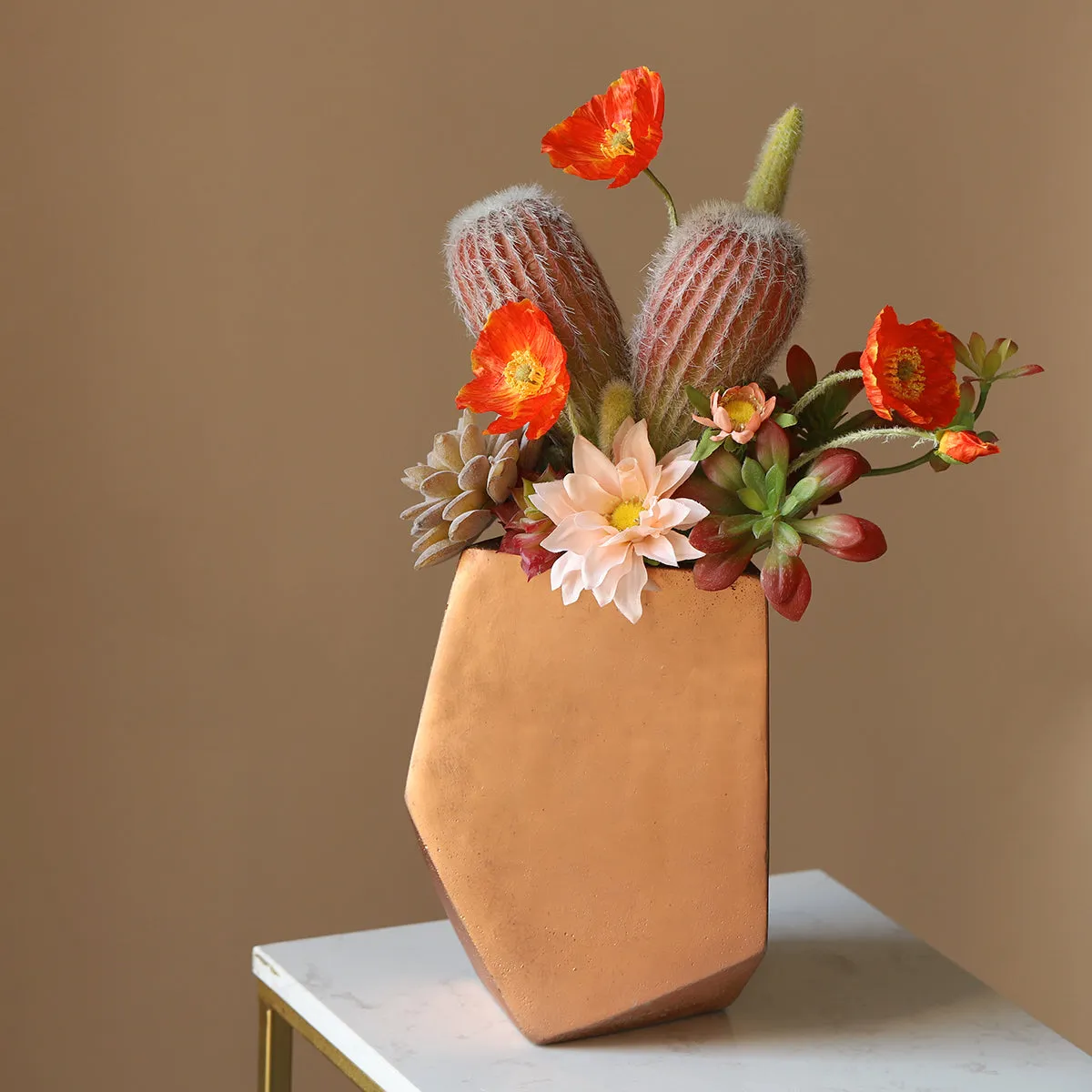 Potted Faux Cactus and Succulent Flower Arrangement