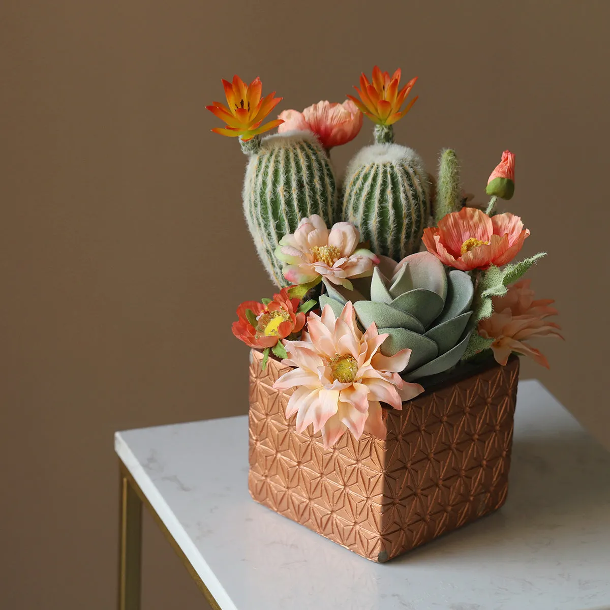 Potted Faux Cactus and Succulent Flower Arrangement