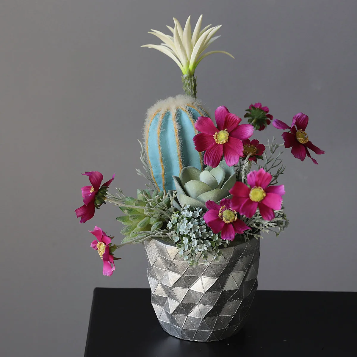 Potted Faux Cactus and Succulent Flower Arrangement