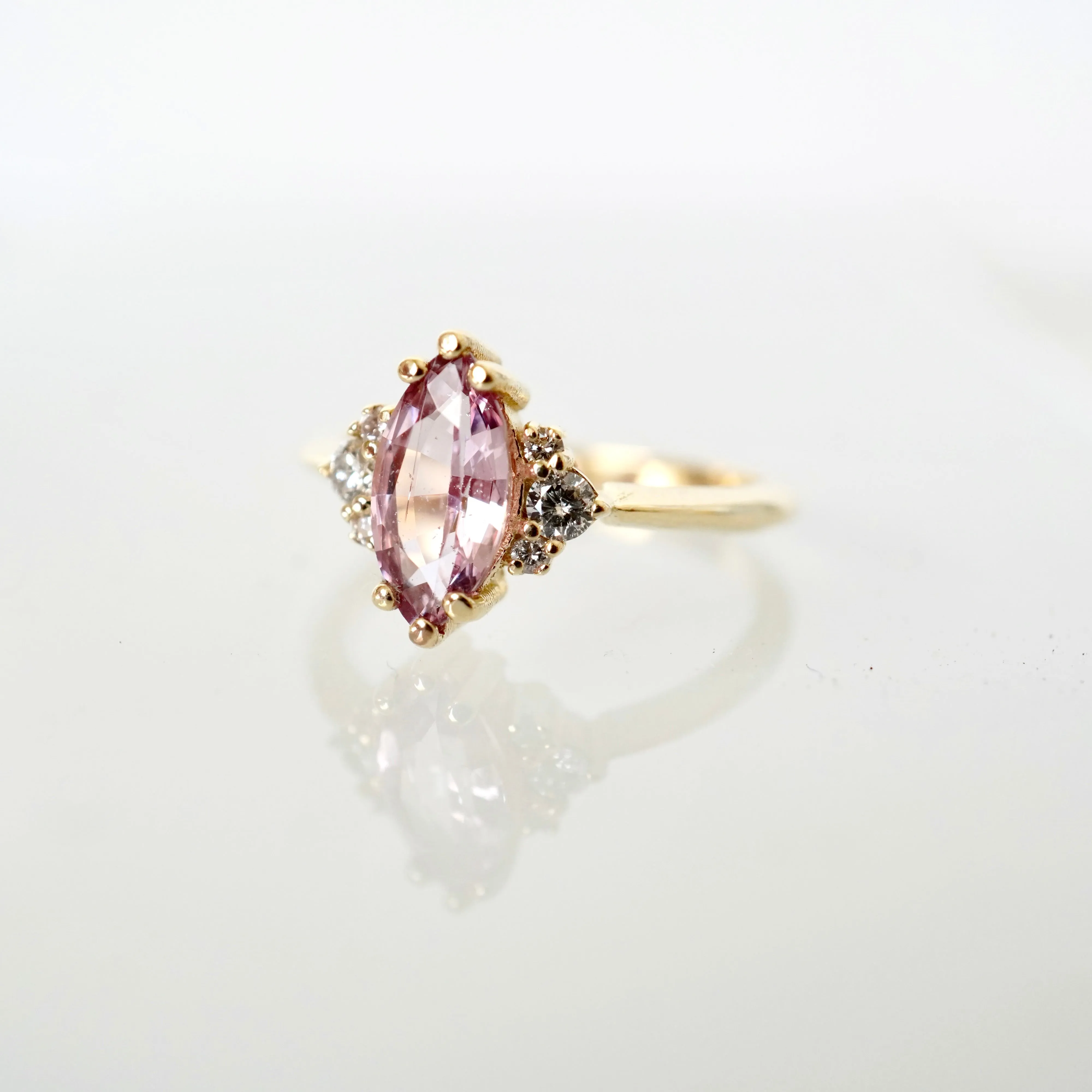 Sapphire Diamond Engagement Ring, Gold Pink Sapphire Cluster Ring