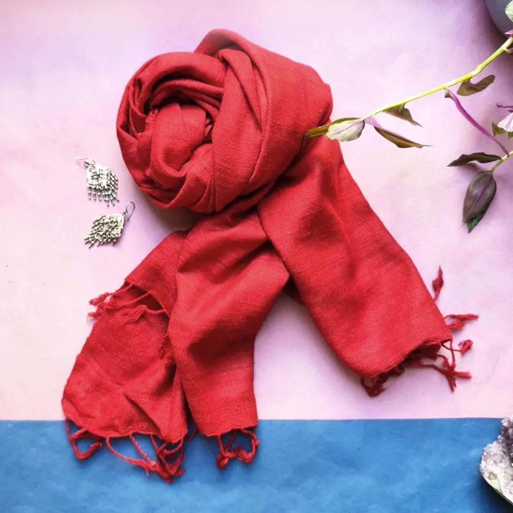 Scarlet Red Handwoven Eri Silk Scarf