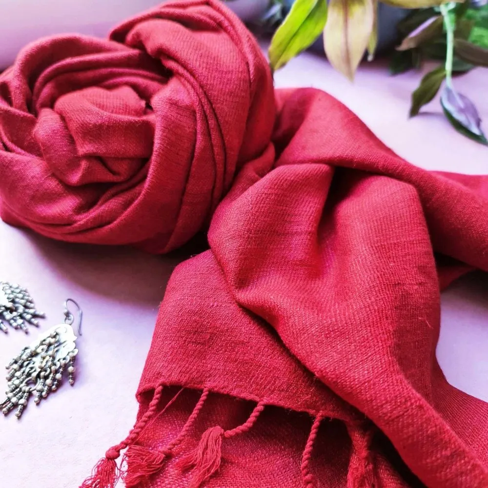 Scarlet Red Handwoven Eri Silk Scarf