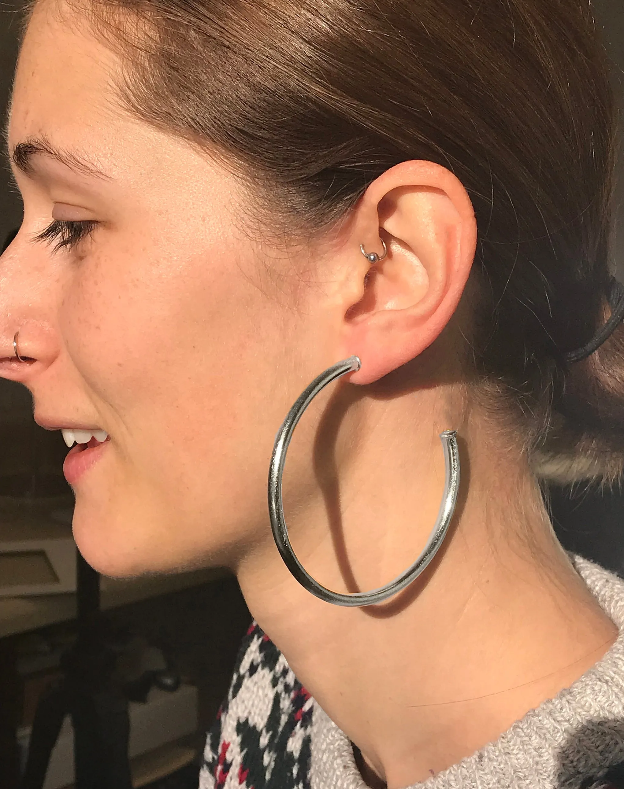 Sheila Fajl Liana Statement Tubular Hoop Earrings in Silver