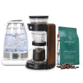 Shine Kitchen Co. Automatic Pour Over Coffee Machine, Kettle, and Lifeboost Coffee Bundle