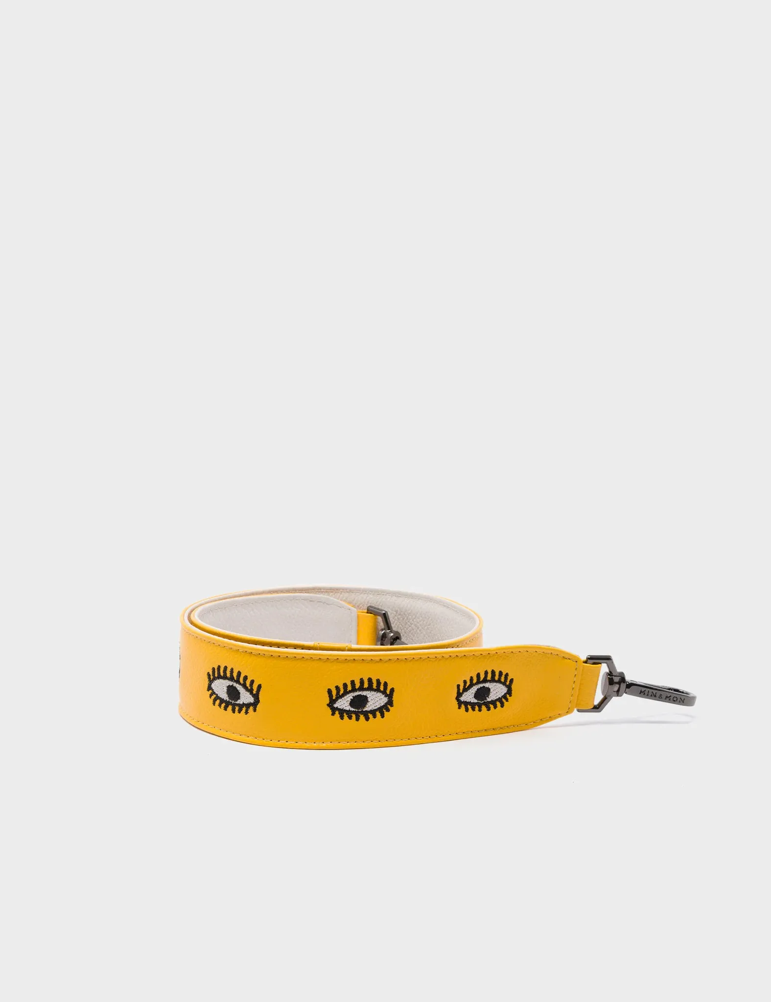 Short Detachable Yellow Leather Strap - All Over Eyes Embroidery