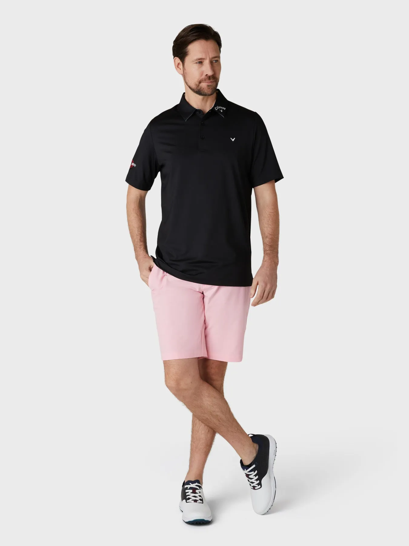 Short Sleeve Odyssey Block Polo Shirt In Caviar