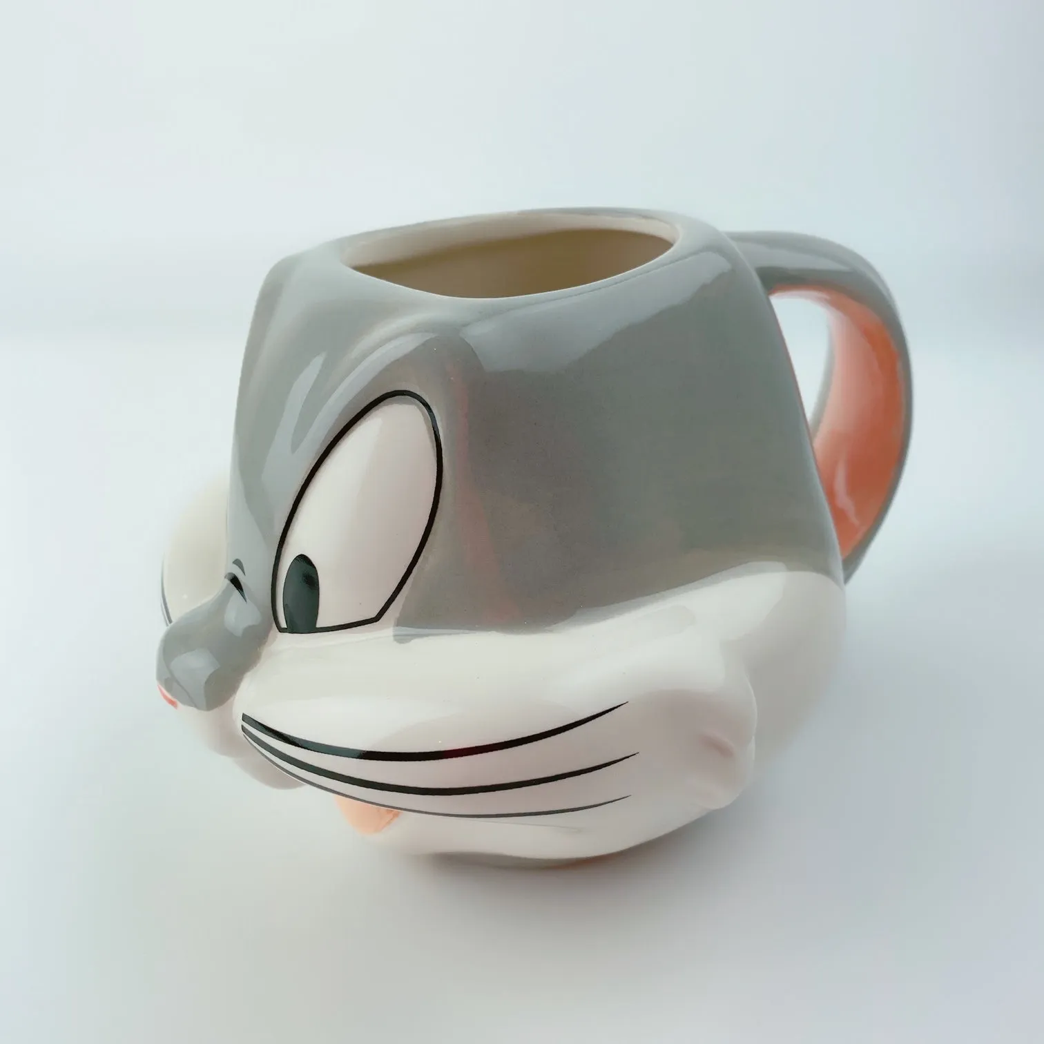 Silver Buffalo Looney Tunes Bugs Face Ceramic 3D Sculpted Mug, 22-ounces, Gray/White