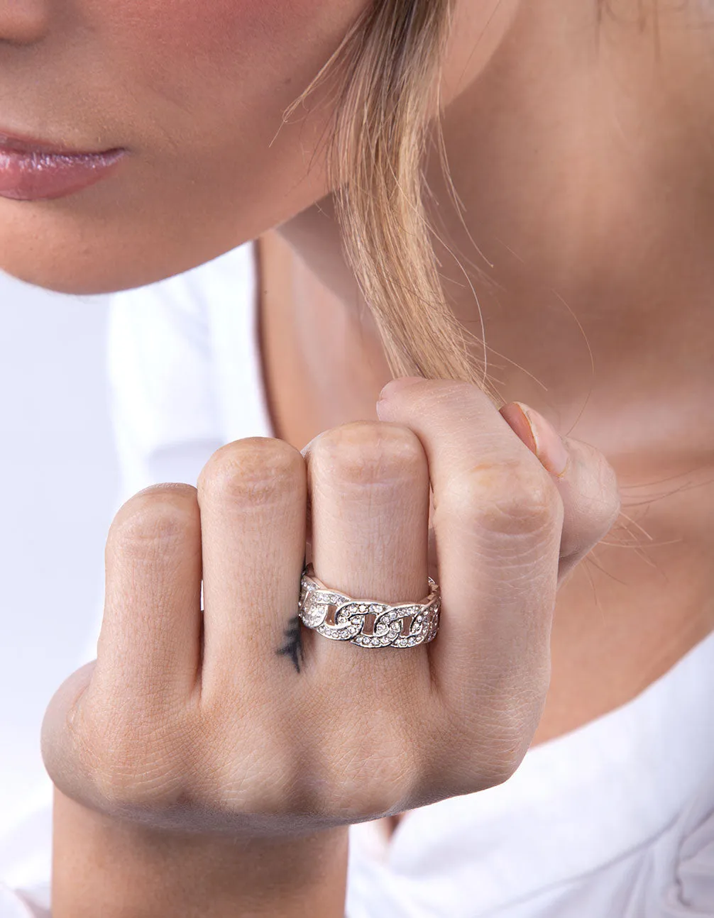 Silver Diamante Chain Ring