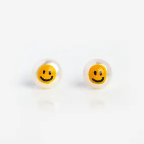 Smiley Face Painted Freshwater Pearl Stud Earrings