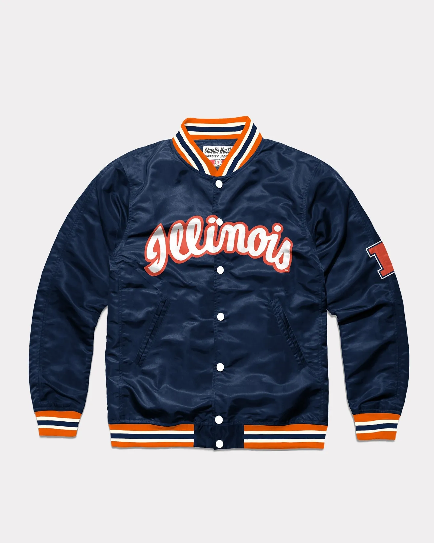 University Illinois Script Navy Blue Varsity Jacket