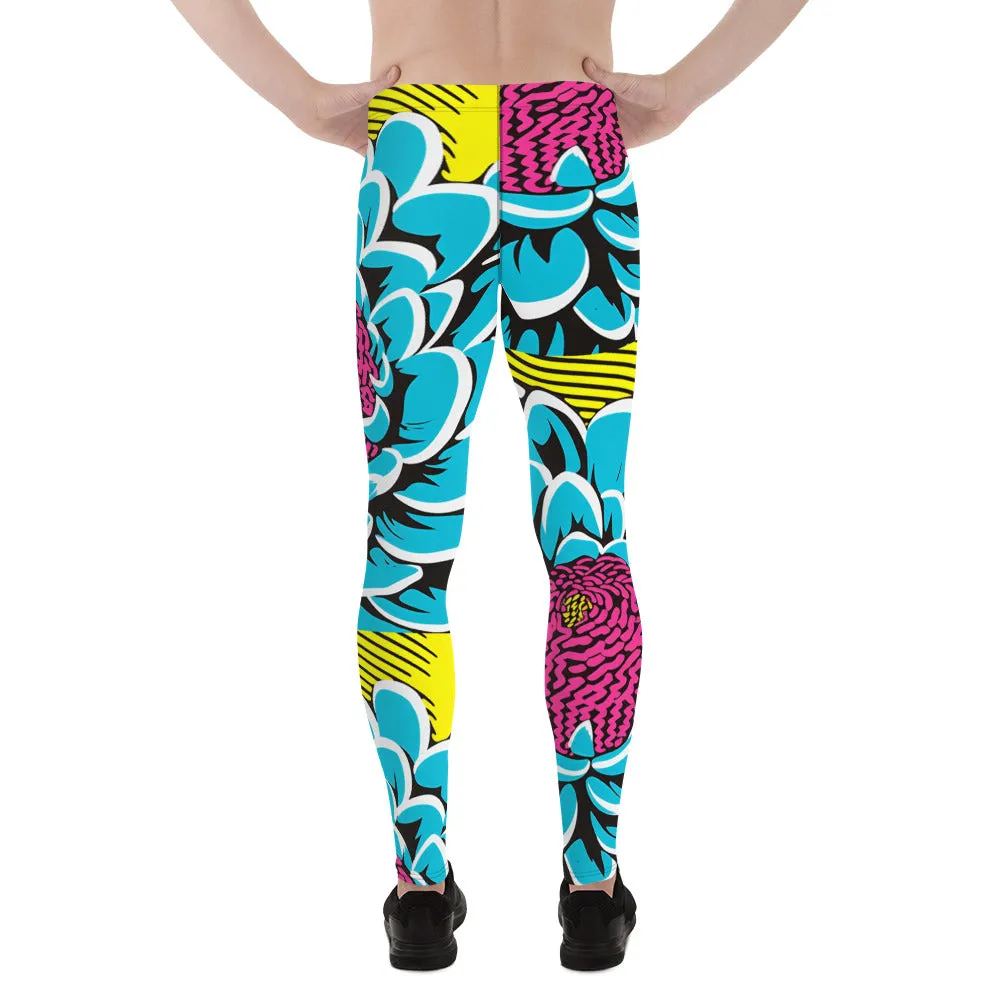 Unleash Your Inner Pop Art Fan with Men's Dahlia Print Athletic Leggings 002