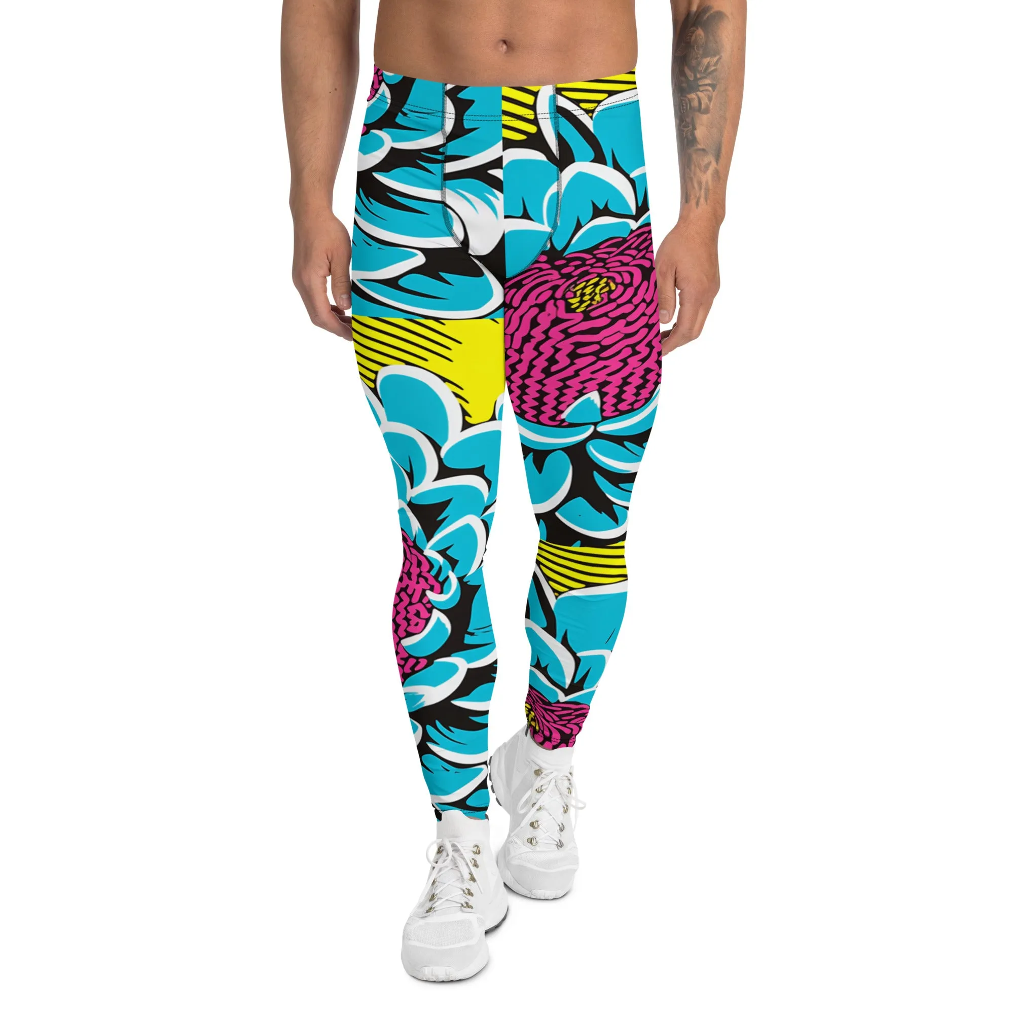 Unleash Your Inner Pop Art Fan with Men's Dahlia Print Athletic Leggings 002