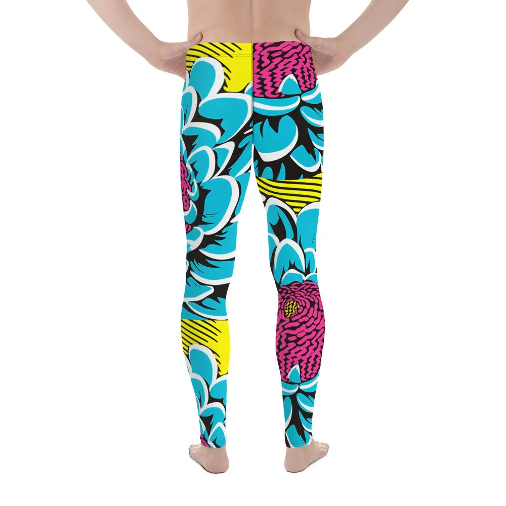 Unleash Your Inner Pop Art Fan with Men's Dahlia Print Athletic Leggings 002