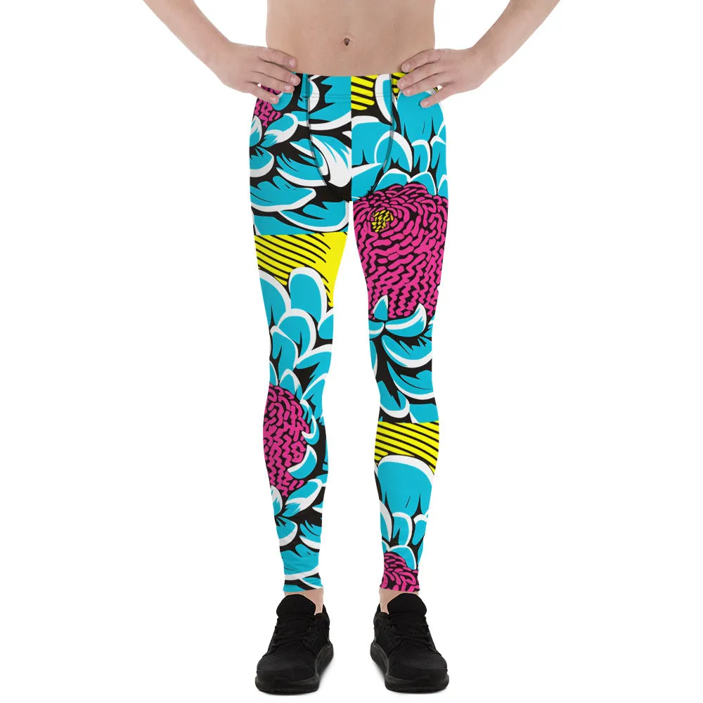 Unleash Your Inner Pop Art Fan with Men's Dahlia Print Athletic Leggings 002