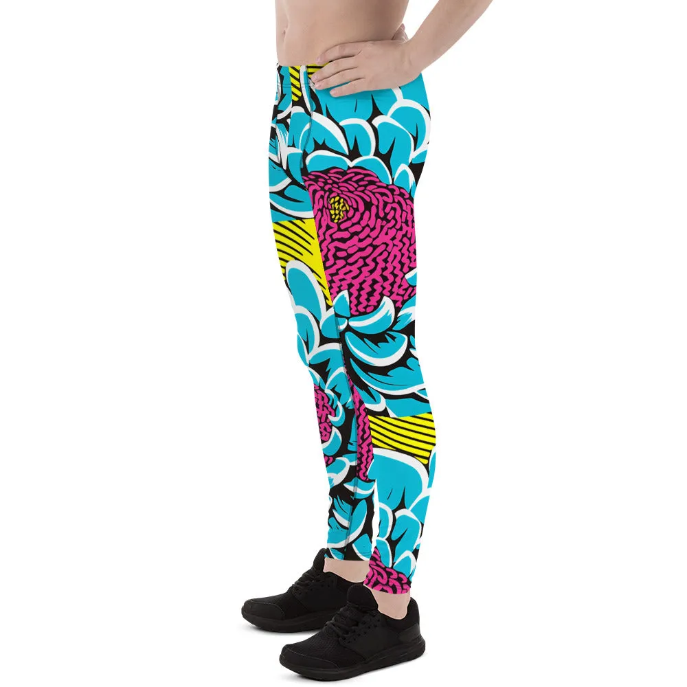 Unleash Your Inner Pop Art Fan with Men's Dahlia Print Athletic Leggings 002