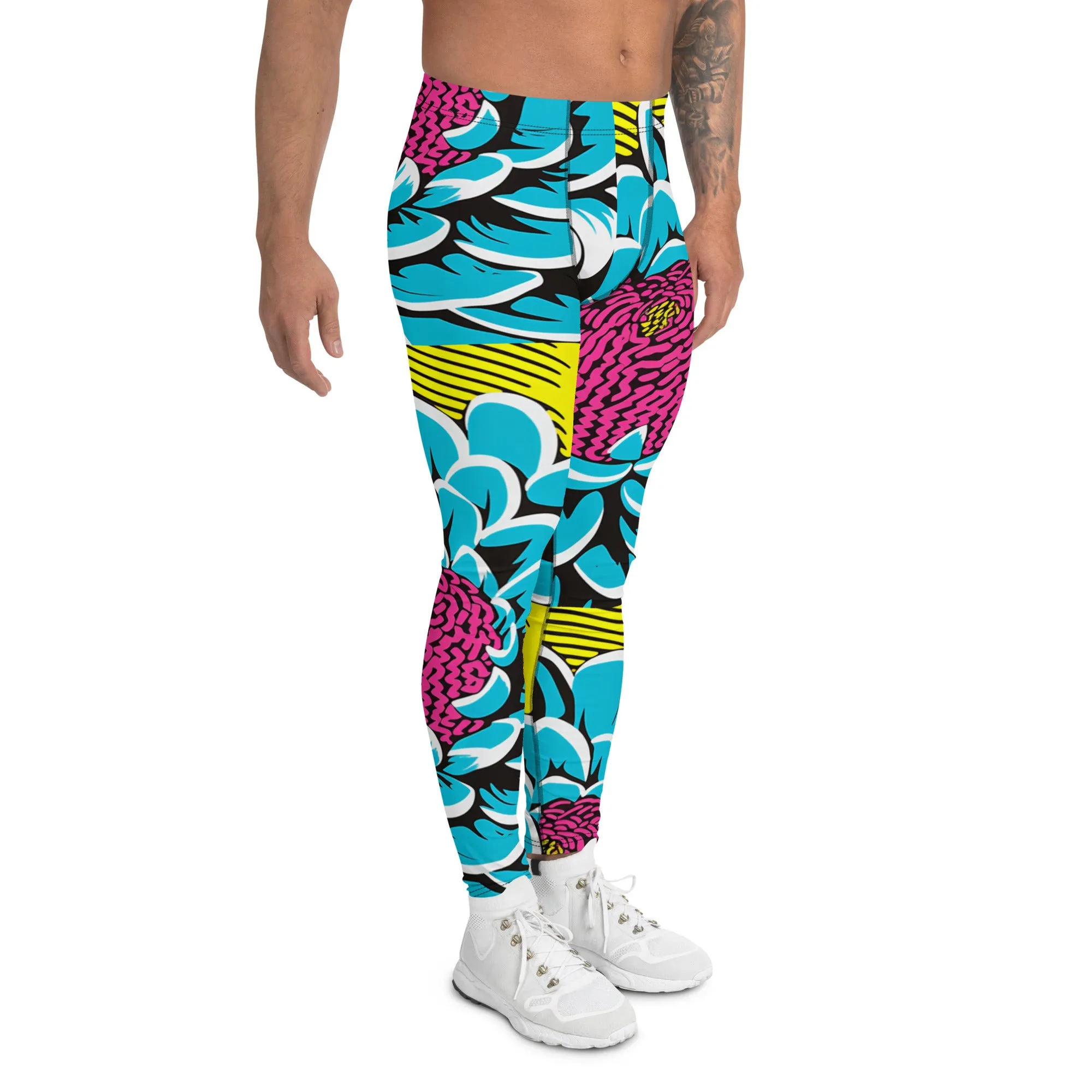 Unleash Your Inner Pop Art Fan with Men's Dahlia Print Athletic Leggings 002