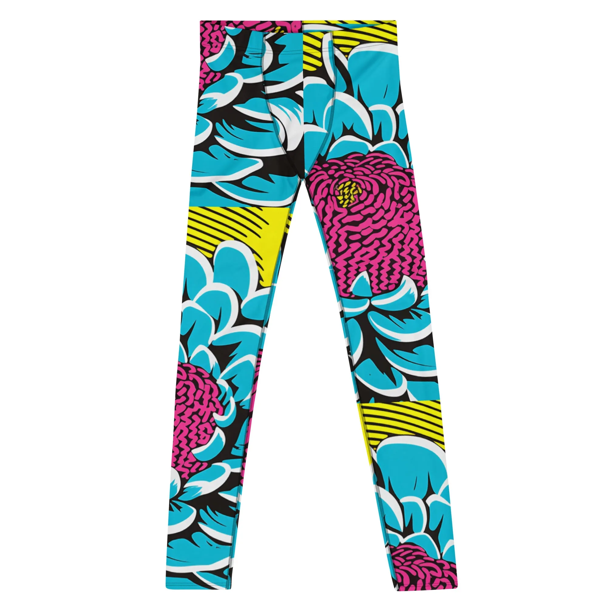 Unleash Your Inner Pop Art Fan with Men's Dahlia Print Athletic Leggings 002