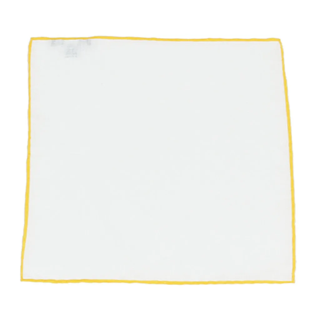 White Linen Pocket Square with Yellow Edge