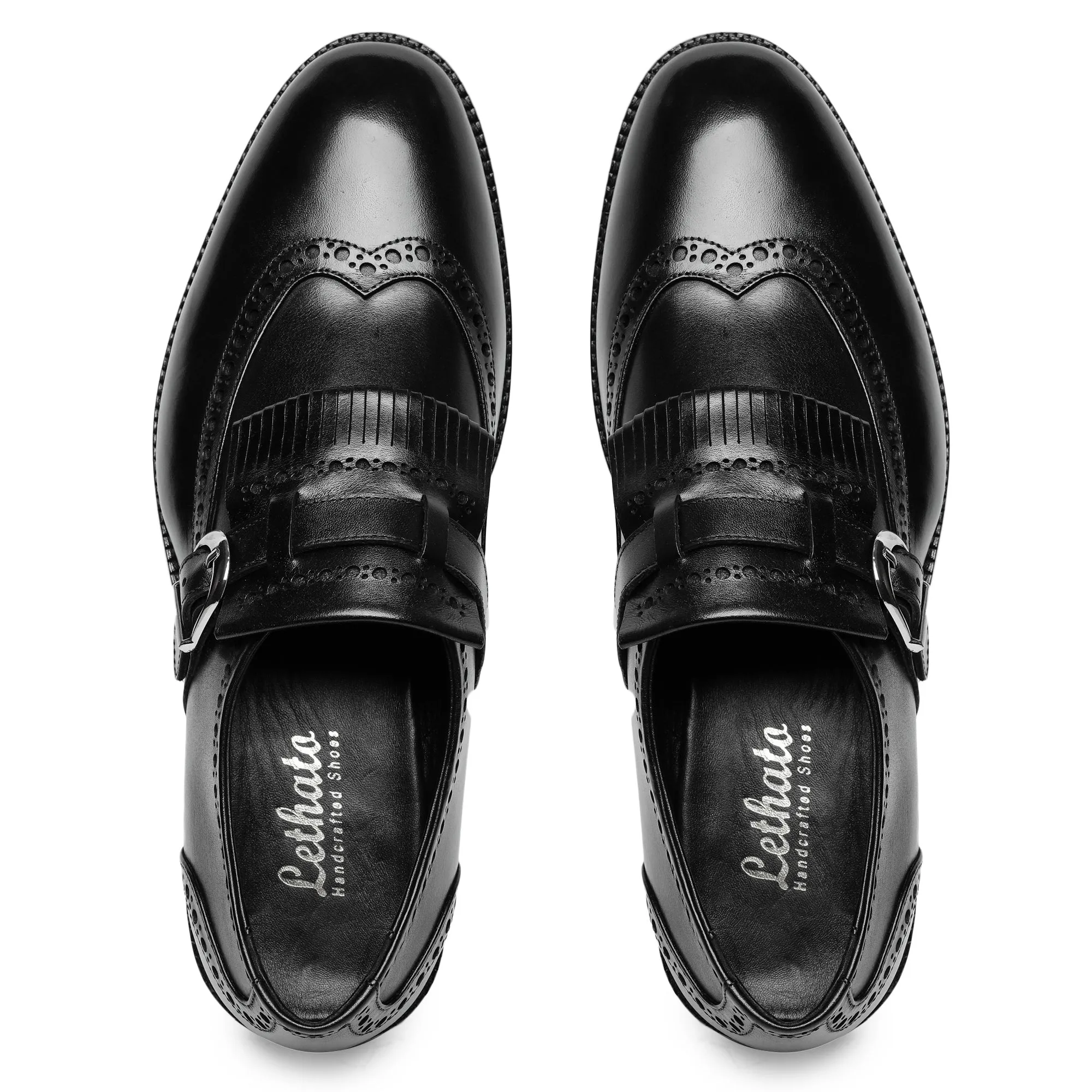 Wingtip Brogue Kiltie Monk Strap- Black