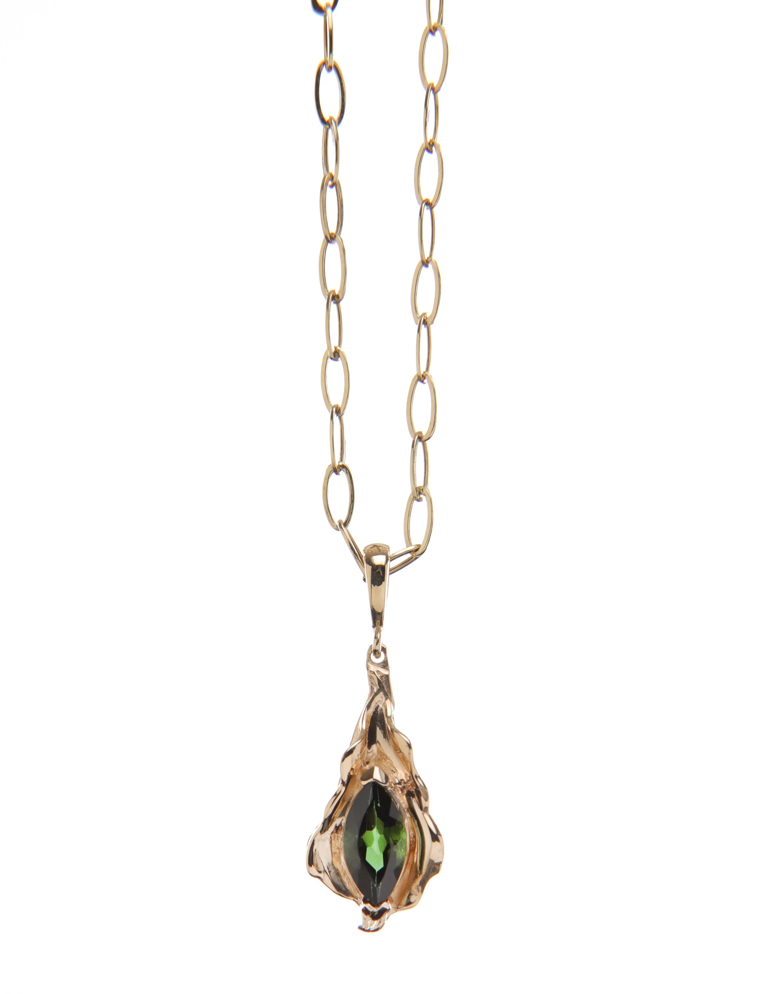 Yellow Gold and Green Tourmaline Leaf Charm