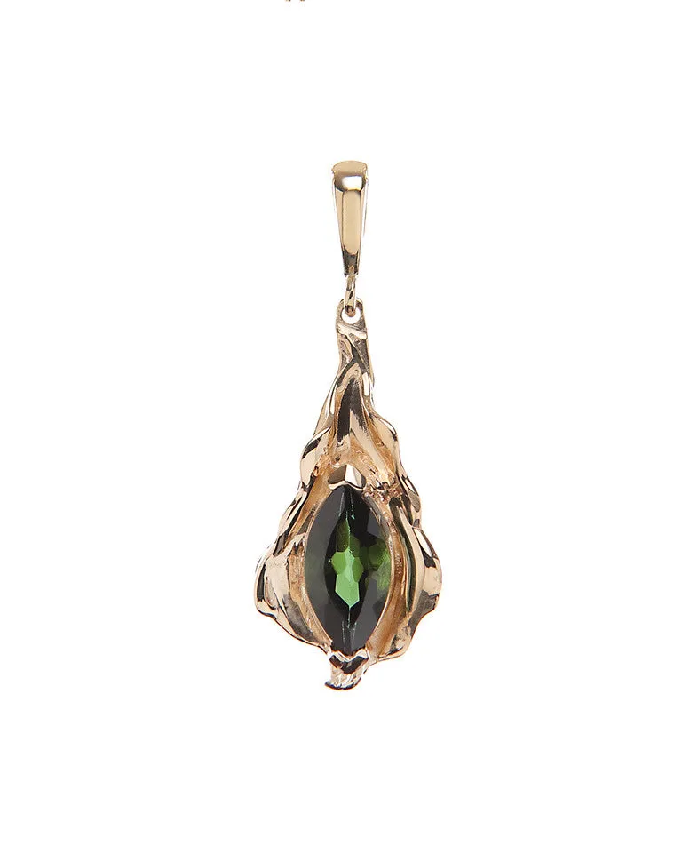 Yellow Gold and Green Tourmaline Leaf Charm